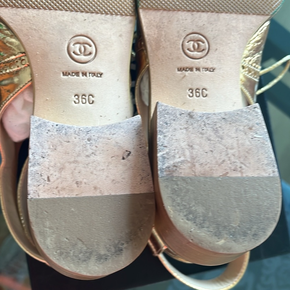 Chanel Gold Metallic Lace Up Sandals Like New In Box - Picture 6 of 8